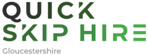 Logo for "Quick Skip Hire Gloucestershire." The text is displayed in a modern green and black font.